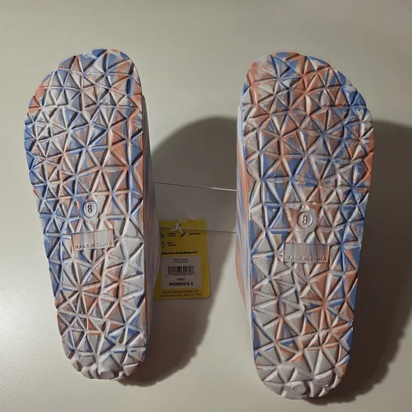 SEE DETAILS - NWT O'rageous Women's Size 8 2 Buckle Blue and Pink Swirl Sandals - Picture 4 of 10